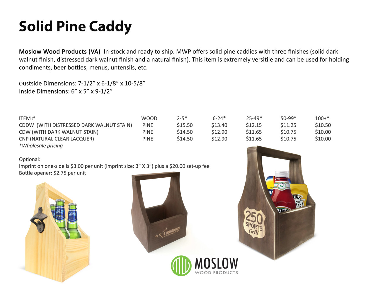 Caddy Data Sheet Moslow Wood Products (Virginia)