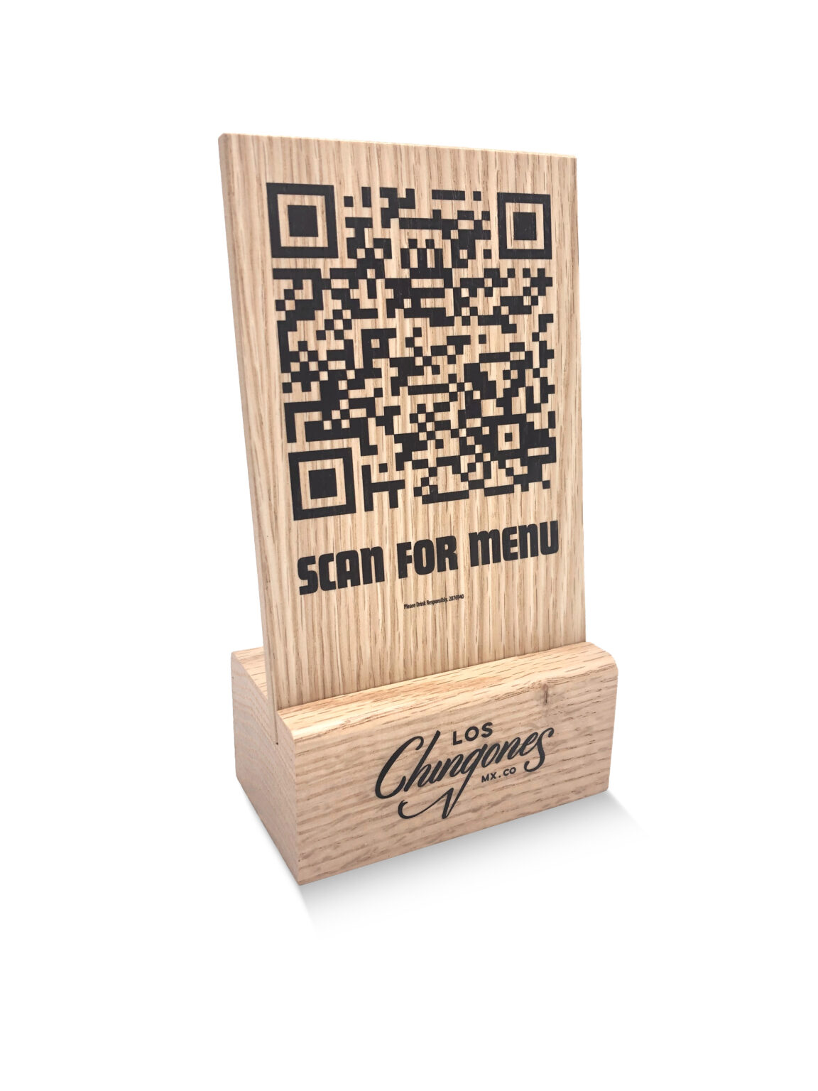 Custom qr table tent with black uv printing moslow wood products